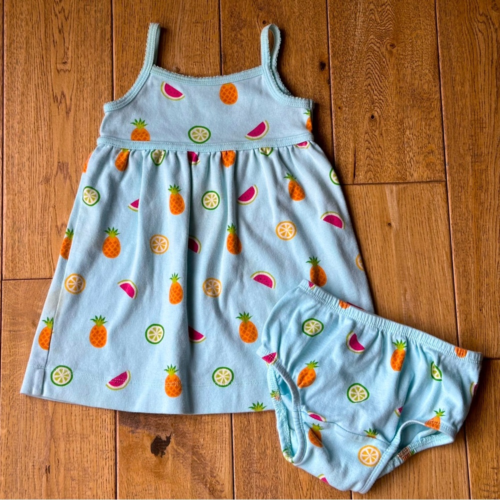 Baby Gap Sleeveless Fruit Print Dress and Diaper Cover size 12-18 Months